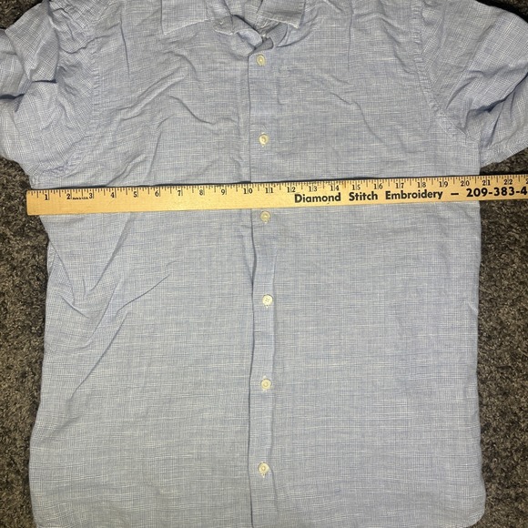 Banana Republic Shirt Men Blue Check Linen Blend Long Sleeve Button Up Large - Picture 4 of 8